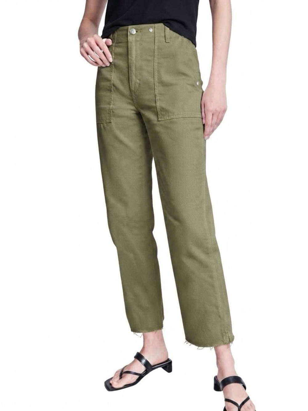 Rag & Bone Kaye Chino Super High Waisted Crop Cotton Army Green Pants EUC 25